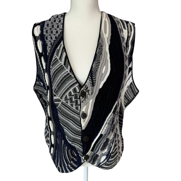 Vintage TUNDRA CANADA Vest Mens Medium Sweater 3D Textured Biggie 80s 90s - Picture 5 of 9